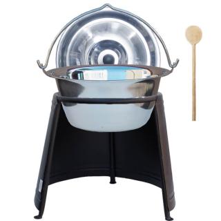 Perfect Home kotlík na guláš nerez 1,2 mm 20 l, pokrievka nerez 48 cm INOX, Perfect Home chránič ohňa 44 cm KOV, vareška 50 cm SMREK