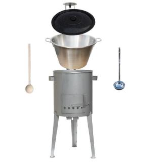 Perfect Home kotol na guláš nerez 1,2 mm 40 l, pokrievka smalt 53 cm BARA, Perfect Home kotlina nerez 45 cm LUXUS, vareška 50 cm SMREK, naberačka antikor INOX