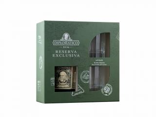 Diplomático Reserva Exclusiva 12 Y.O. + 2 poháre, 40%, 0.7 L (čistá fľaša)