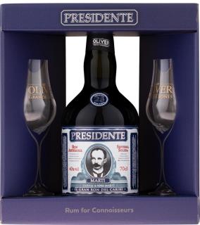 Presidente Marti 23 Y.O. + 2 poháre, GIFT, 40%, 0.7 L (darčekové balenie)