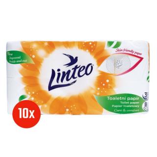 Toaletní papír LINTEO 3vrstvý bílý 8 rolí - 1 karton = 10 bal