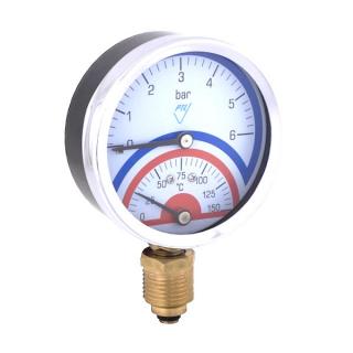 Termomanometer D80 so spodným pripojením G 1/2" (0-6 bar/0-150°C)