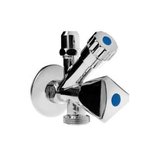 Ventil guľový rohový kombinovaný 1/2" x 3/8" x 3/4" (s filtrom a rozetou )