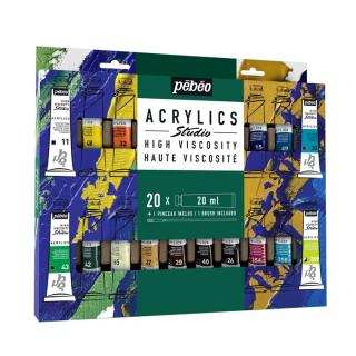 Akrylové farby Pebeo Studio High Viscosity so štetcom 20x20 ml