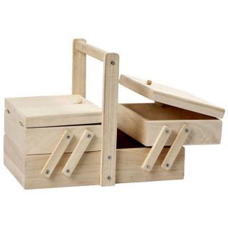 Drevená rozkladacia kazeta na šitie (Box na šijacie potreby)