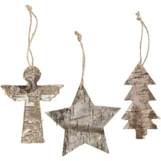 Drevené ozdoby so šnúrkou | 3 ks (drevené vianočné dekorácie)
