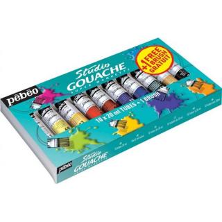 Profesionálne gvašové farby Pebeo Studio 10 x 20 ml + štetec (Umelecké gvašové farby)
