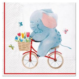 Servítky na dekupáž Elephant on Bike - 1 ks (servítky na dekupáž)