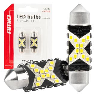 LED žiarovky CANBUS 12SMD Festoon C5W 2016 36mm White 12/24V AMiO-04236