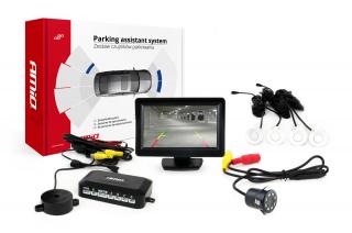 Parkovací asistent TFT01 4,3” s kamerou CAM-308 LED, 4 senzorové biele
