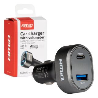 Rýchla autonabíjačka s napäťovým LED displejom 3.0 PD30W AMIO-04178