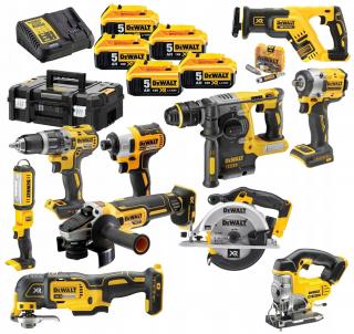 DEWALT Kombinovaná súprava Dewalt 10 kusov náradia + kufor 5x 18V nabíjačka batérií