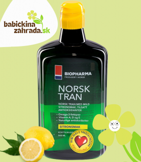 Biopharma Nórsky rybí olej s prírodnou citrónovou príchuťou Norsk Tran 375 ml