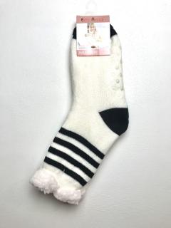 Emi Ross - Spací ponožky bílé pruhované s kožíškem - 1 pár  - 35-38 - Novinka