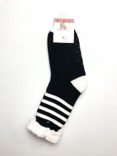 Emi Ross - Spací ponožky černé pruhované s kožíškem - 1 pár  - velikost 35-38 - Novinka