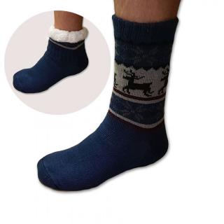 Ovči věci - Spací ponožky s kožíškem pánské modré vlněné - 39-42