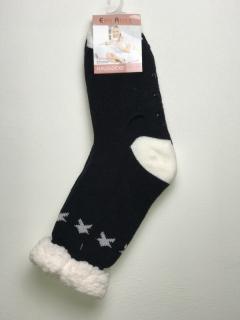 Virgina - Spací ponožky černé hvězda s kožíškem 1 pár - 35-38