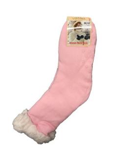 Virgina - Spací ponožky s kožíškem jednobarevné růžové 1 pár - 35-38