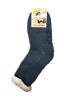 Virgina - Spací ponožky  s kožíškem jednobarevné tmavě modré 1 pár - 35-38