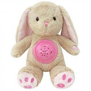 BABY MIX Plyšový zaspávačik zajačik s projektorom Baby Mix ružový Plyš 34 cm