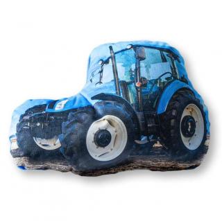 DETEXPOL Tvarovaný mikroplyšový vankúšik Traktor modrý Polyester, 34x24 cm