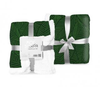 FARO Plyšová deka s baránkom listy zelená Polyester, 150/200 cm