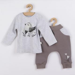 KOALA Dojčenské bavlnené tepláčky a tričko Birdy sivé 68 100% bavlna 68 (4-6m)