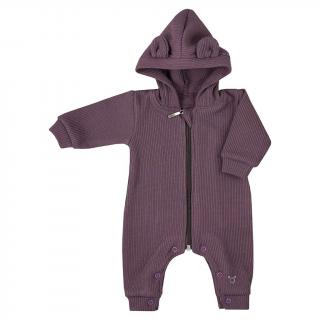 KOALA Kojenecký overal s kapucí a oušky Pure purple Bavlna/Elastan 62 (3-6m)