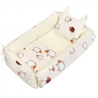 Multifunkčné hniezdočko s vankúšikom a perinkou New Baby Ovečky bežové Bavlna/Polyester 47x75 cm