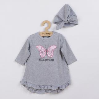NEW BABY Dojčenské šatôčky s čiapočkou-turban Little Princess sivé 80 100% Bavlna 80 (9-12m)