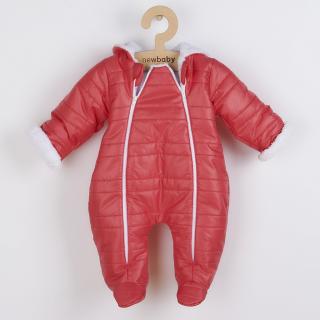 NEW BABY Zimní kojenecká kombinéza s kapucí a oušky Pumi red raspberry Polyester/Antialergické vlákno 56 (0-3m)