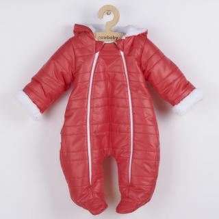 NEW BABY Zimní kojenecká kombinéza s kapucí a oušky Pumi red raspberry Polyester/Antialergické vlákno 62 (3-6m)