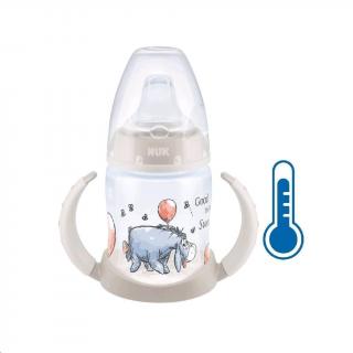 NUK Dojčenská fľaša na učenie Medvedík Pú s kontrolou teploty béžová oslík 150 ml