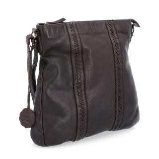 Kožená crossbody kabelka Noelia Bolger s dvomi prepletanými pruhmi -tmavohnedá 2099