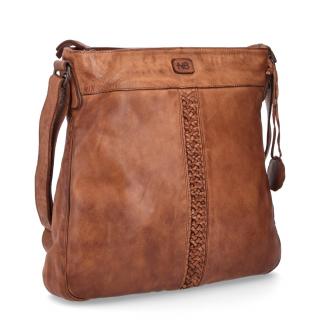 Kožená crossbody kabelka Noelia Bolger s pleteným pruhom v strede, A4 veľkosť - koňaková 2072