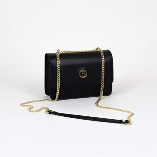 Malá elegantná kožená crossbody kabelka Bagger so zlatým ramienkom - čierna 0161