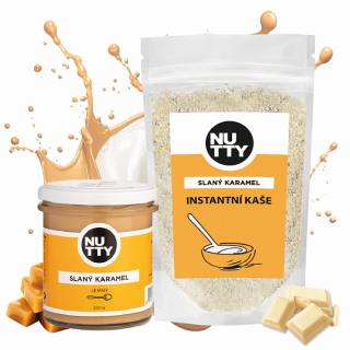 NUTTY NUTTY sada: Slaný karamel 300 g + Instantní rýžová kaše Slaný karamel 300 g