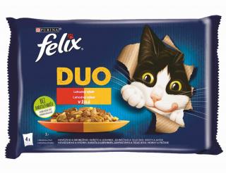 FELIX DUO kapsičky - hovädzie a hydina / kuracie a ľadvinky / jahňacie a teľacie / morčacie a pečeň v želé 4x85g