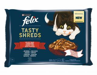 FELIX TASTY SHREDS kapsičky - hovädzie/kura v šťave 4x80g