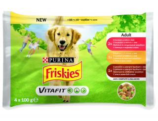 FRISKIES Dog ADULT kapsička hovädzina + mrkva, kura + hrášok, jahňa + zelené fazuľky v želé 4x85g