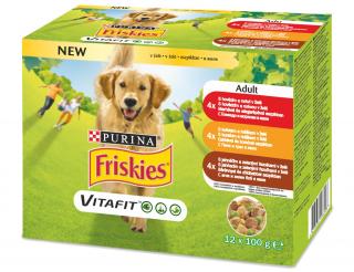 FRISKIES Dog ADULT kapsička hovädzina + mrkvy, kura + hrášok, jahňa + zelené fazuľky v želé 12x85g