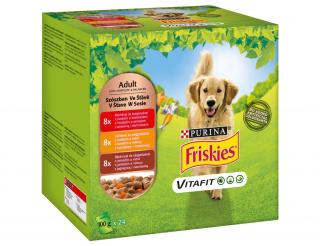 FRISKIES Dog ADULT kapsička hovädzina + zemiaky, kura + mrkva, jahňa + mrkva šťava 24x85g