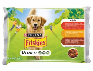 FRISKIES Dog ADULT kapsička hovädzina + zemiaky, kura + mrkva, jahňa + mrkva v šťave 4x85g