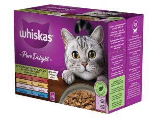 WHISKAS kapsička Pure Delight lahodné kúsky - hovädzina / kura / losos / tuniak v želé 12x85g