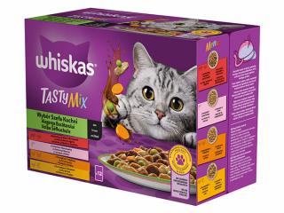 WHISKAS kapsička TastyMix Chef's Choice - hovädzina a hydina so zeleninou / losos s mrkvou / kura a morka / kura a treska v šťave 12x85g