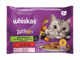 WHISKAS kapsička TastyMix Chef's Choice - hovädzina a hydina so zeleninou / losos s mrkvou v šťave 4x85g