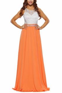 Maxi šaty s čipkou - biele oranžové