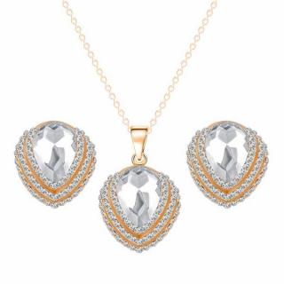 Vykladaný set náušnice a náhrdelník Gold Triple  - Crystal