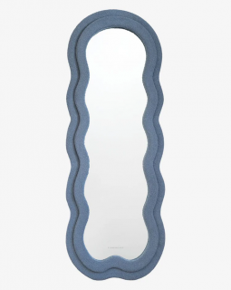 Art deco moderné zrkadlo - Modré - s vlnitým plyšovým rámom - 160x60 cm