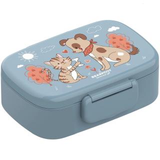 BEARfoot - Ultraľahký - desiatový bento box, Modrý - Psíček a mačička + príbor